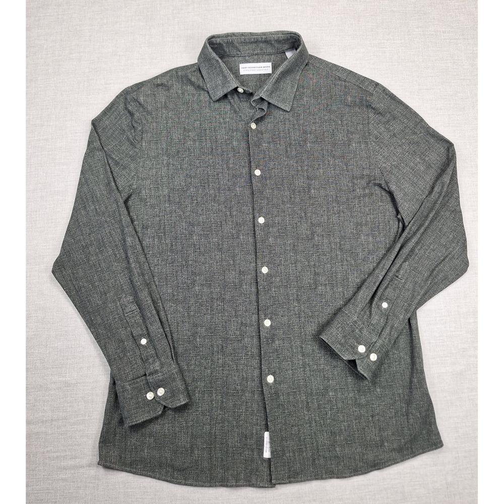 Hart Schaffner Marx Gray 4Flex Stretch Button Down Shirt Large L Long Sleeve